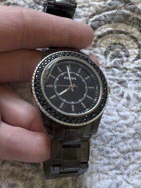 Fossil Stella Watch Black Crystals/Face
